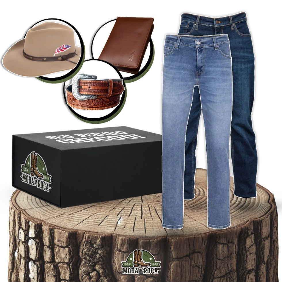 Kit 2 Calças Jeans Masculinas Country Fio a Fio de Alfaiataira + BRINDES: Chapéu, Cinto e Carteira