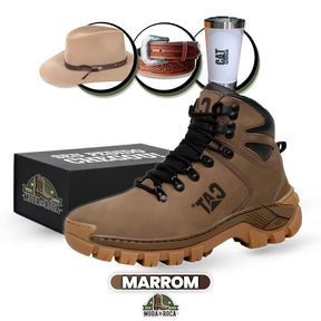 Kit Bota Rover Ortopédica Masculina de Couro Legítimo + BRINDES: Chapéu G. Lima, Cinto e Copo