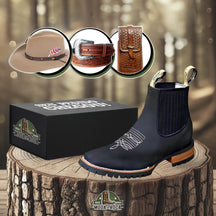 Kit Bota Country Masculino de Couro Legítimo + 3 BRINDES: Cinto, Chapéu e Capinha